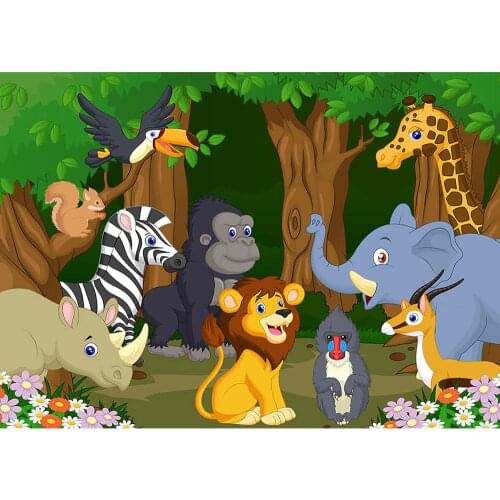 Cartoon Animals Safari Park Photo Backdrops Vinyl Background for Baby Shower Children Birthday Party Photocall Photography Props