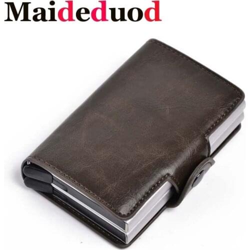 Maideduod 2019 Men And Women Business Credit Card Holder Metal RFID Double Aluminium Box Crazy Horse Leather Travel Card Wallet
