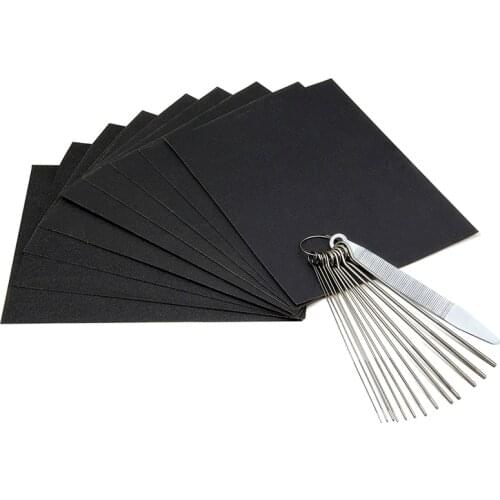 Guitar Bridge Saddle Nut Files Set- Sand Paper and Metal Needle Files of 13 Sizes with Circular Cross Section for Guitar, Ukulel