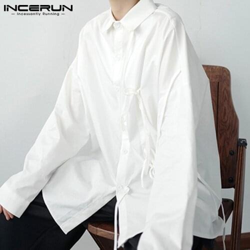 Tops 2021 New Mens Blouse Leisure Streetwear Design Strap Long-sleeved Camiseta Solid Comfortable Stylish Shirts S-5XL INCERUN