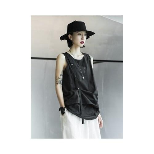 Original designer dark style double-cut edge sleeveless t-shirt