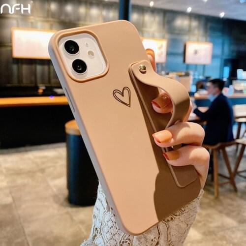 Luxury Gold Plate Heart Wristband Phone Case For iPhone 12 Mini 11 Pro Xs Max XR SE2 7 8 Plus Soft Matte Cover with Holder Stand