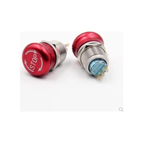 Self lock opening and closing 2A / 250v Emergency Stop Button Switch For Elevator Stainless Steel Button 2 Pins 22mm Hole