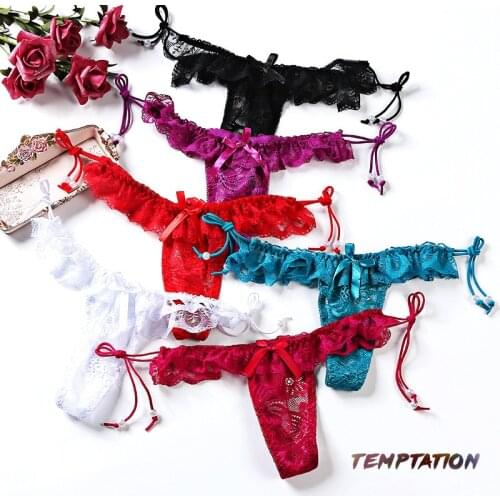 European Style Sexy Thong Womens Underwear Fashion Hollow Out Bow Briefs Low Waist Seamless G-String Sexy Lace Panties Lingerie