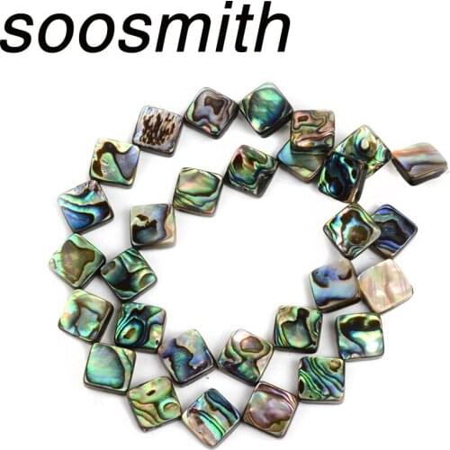 Soosmith AAAA+ 10 12mm Charm Square Shape Natural Abalone Shell Beads Loose Spacer Beads for jewelry making Diy Bracelet Crafts