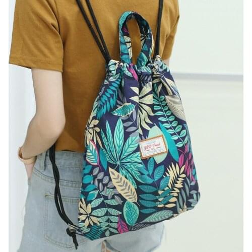 New Personality Trend Retro Drawstring Backpack Fashion Ladies Bag Bundle Bag Leaf Drawstring Storage Bag Nylon Backpack