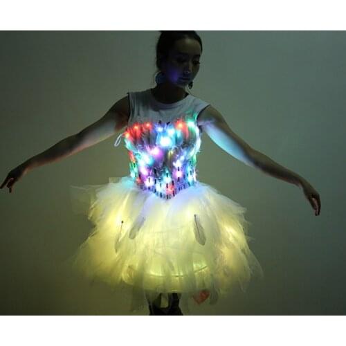 LED multicolored skirt Dream Bright Wedding Dress Short Skirt Party lighting props Stage costumes props