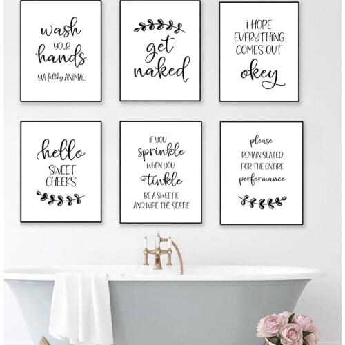 Funny Bathroom Sign Art Canvas Painting Prints And Posters Get Naked Black White Quote Wall Art Pictures Bathroom Decor CH114