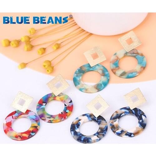BLUE BEANS Round Acrylic Earrings For Women Bohemia Fashion Colorful Jewelry Resin Geometry Metal Long Earrings Statement