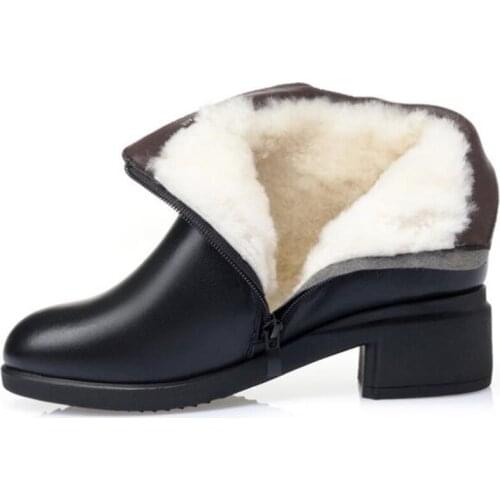 2020 Winter Warm Plush Wool Boots High Quality Genuine Leather Boots Warm Snow Boots Fashion High Heel Women Boots Large Size 43