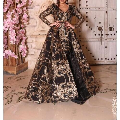 Sexy Glitter Ball Gown Long Sleeve Women Party Formal Gowns Lebanon Design Gold Sequin Dubai Ladies 2021