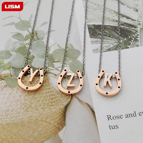 Hot Sales Creative Horseshoe Necklace Horse Hoof With Letters Titanium Steel Magnet Women Girls Chain Necklace Birthday Gifts