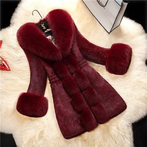 Winter 2020 Faux Fur Coat Women Thick Outwear Female Long Fake Fox Fur Collar Jackets For Ladies Slim Elegant Warm Coat New
