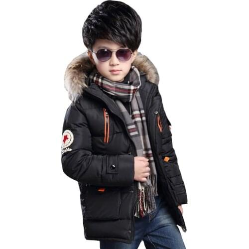 Boys winter plus velvet thick long hooded cotton jacket boys five-pointed star padded jacket boy zipper dark button warm jacket