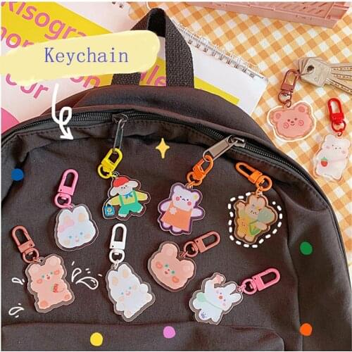 1pc Cute Fruit Bear Rabbit Keychain Keyring Lovely Colored Acrylic Dog Animal Flower Plant Car Bag Earphone Box Pendant Keychain