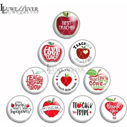 10mm 12mm 14mm 16mm 20mm 25mm 474 Love Teacher Mix Round Glass Cabochon Jewelry Finding 18mm Snap Button Charm Bracelet