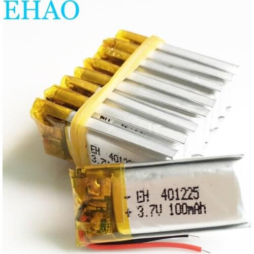 10 pcs 3.7V 100mAh 401225 Lithium Polymer LiPo Rechargeable Battery For Mp3 PAD DVD E-book GPS bluetooth headset headphone