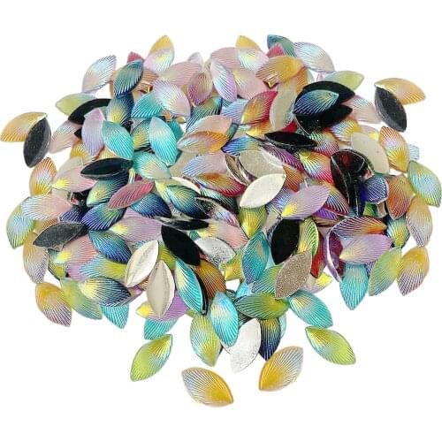 100pcs Mixed Colors Shell Pattern Rhinestone Shining Flower Leaves Hand-Cut Stained Glass Crafts Shoes