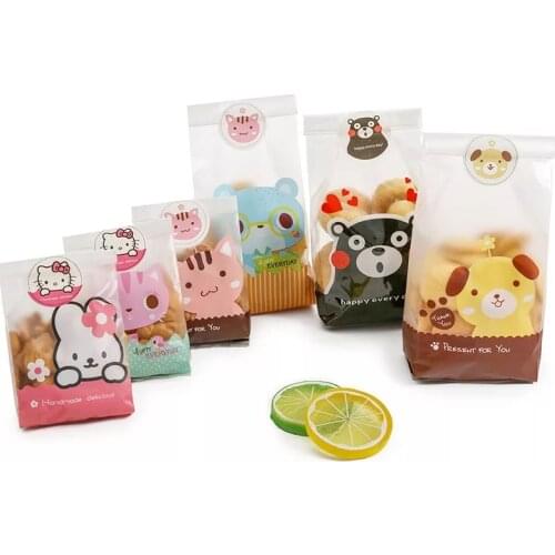 100 pcs Christmas Candy Cookie Gift Bag Self Stand Holders Bake Biscuit Hand Made DIY Jewelry Plastic Packaging Bags