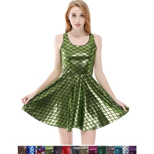 14 Colors Sexy Womens Metallic Fish Scale Pleated Mini Dress Sleeveless Casual Elegant Party Cosplay Dresses Tank Vestidos