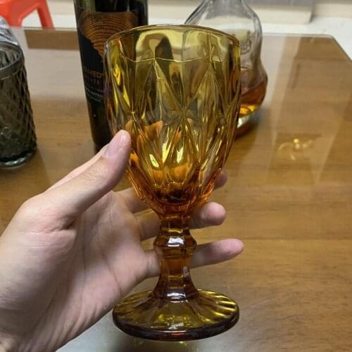 3pcs Amber Relief Glasses Drinking Goblet Wedding Banquet Party Wine Cups Retro Diamond Juice Glass Beverage Cup 300ml 10oz