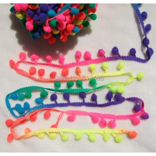 5Yards/Lot Shine Rianbow color cute PomPom fringe trim draper ball Accessories sew 0.8" ball