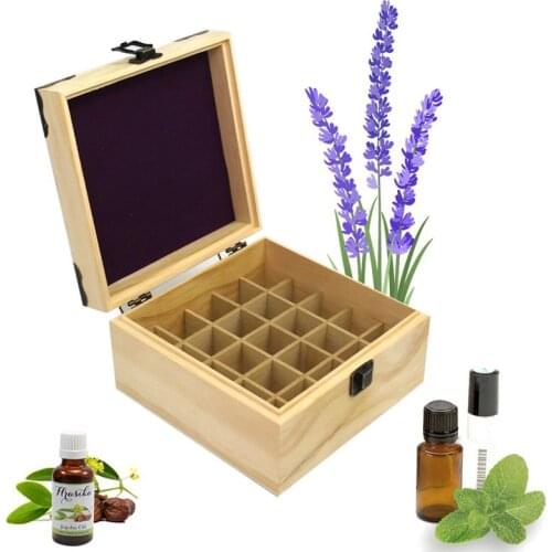 25 Slots Wooden Storage Box for Essential Oil Bottle Wood Aromatherapy Organizer Classical Carving Essential Oil Storage Box
