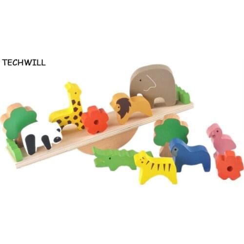 Wooden Toys Forest Animal Seesaw Building Blocks Wooden Balance Wood Toys For Children Creative Assembling Educational Toys