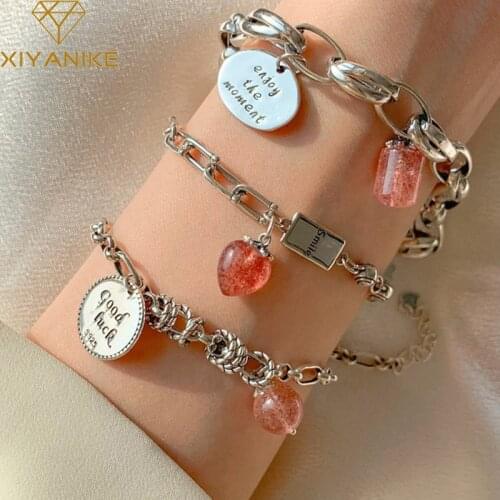 XIYANIKE 925 Sterling Silver Double Layer Pink Love Letter Bracelet Female Fashion Retro Temperament Hip-hop Personality Gift