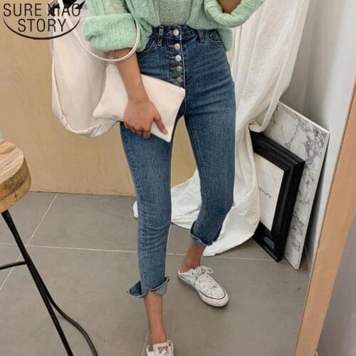Jeans Single-breasted Denim Blue Jeans Split Jeans Women 2021 Fashion High Waist Korean Pencil Pants Pantalones Trousers 10407