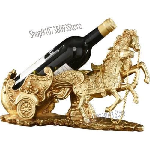 European Light Luxury Creative Horse Drawn Cart Red Wine Rack Decoration Living Room Tv Cabinet Wine Cabinet Handmade Resin Gift
