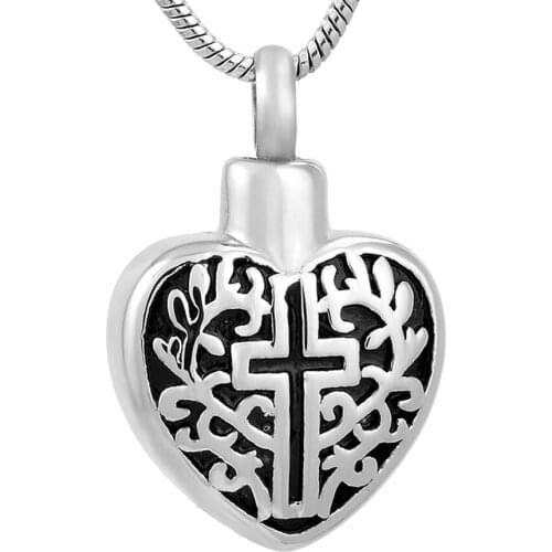IJD9765 Vintage Cross Heart Locket Ashes Jewelry Cremation Necklace