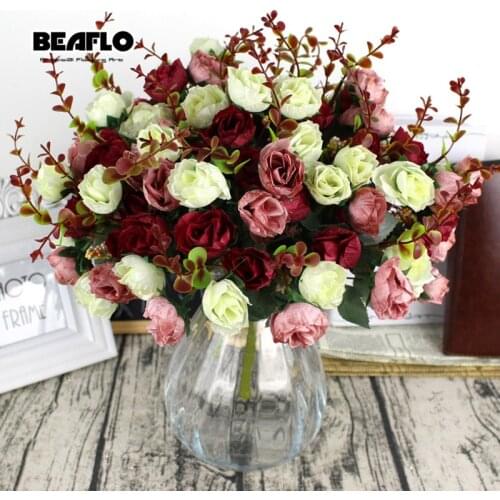 1Bunch Fresh Artificial Rose Flowers 21 heads Romantic DIY Fake Silk Floral for Wedding Party Home Decoration