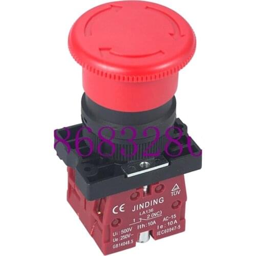 JDNN LA136 550V 10A IP55 NO Emergency Stop Pushbutton Switch Micro-Electric Control Mushroom Knob Switch for Electric Hoist