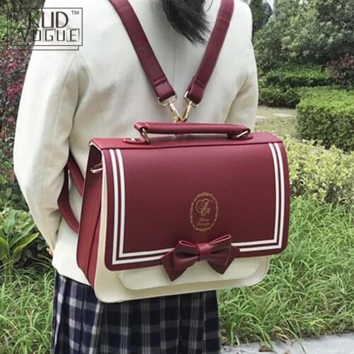 New Retro Printing Leather Backpack Kawai Women Handbag Lolita Shoulder Bag Cross Bag PU Material School Bags For Teenager Girls