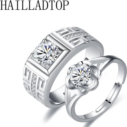 Plum Blossom Couple Rings Zirconia Lovers Ring Silve Plated Resizeable Wedding Ring Set Crystal Finger Trendy Jewelry Token Gift
