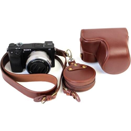 Leather Camera Bag Genuine Leather Camera Strap Shoulder Cover Case For Sony A6300 16-50mm Camera Protective Body Cover Case Bag