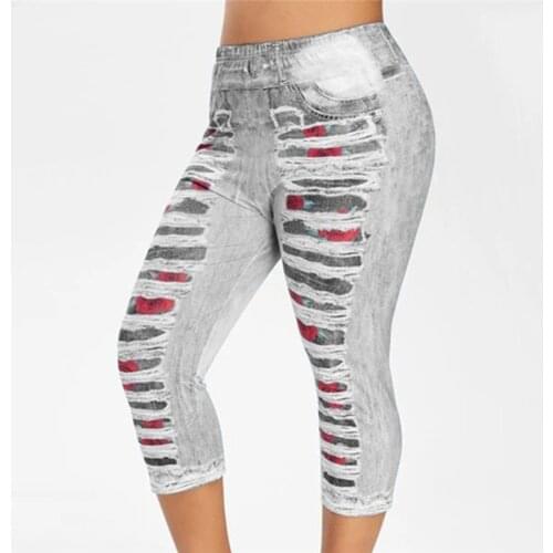 Jeans Leggings Woman Stretch Printed Short Leggins 4\3 Pants Summer Breeches High Waist Perfect Fit Jeans Jeggings