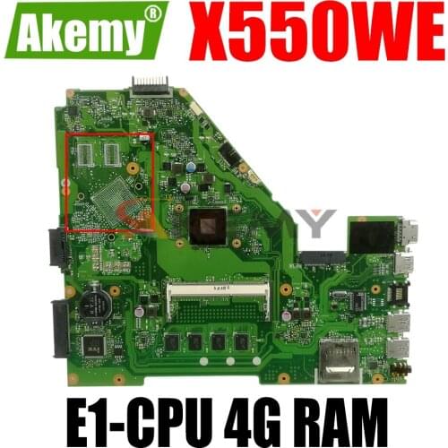 AKEMY X550WAK Laptop Motherboard For ASUS X550WAK X550WA X550WE X550W Original Mainboard 4G RAM E1-CPU