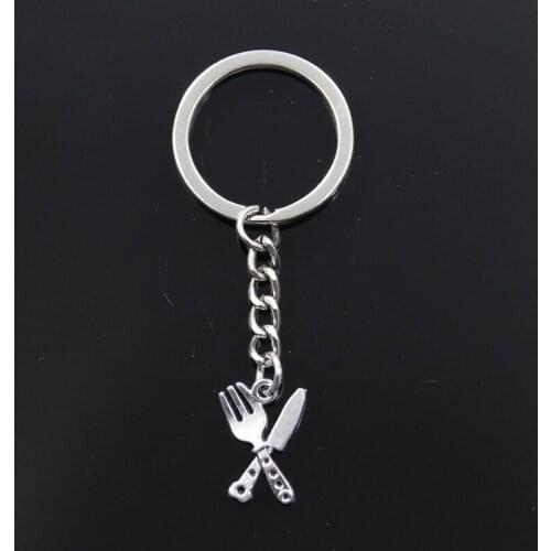 Fashion Keychain 20x14mm Cutlery Knife Fork Silver Color Pendants DIY Men Jewelry Car Key Chain Ring Holder Souvenir For Gift