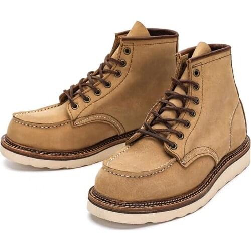 1907 Vintage Unisex Men Ankle Boots Handmade Autumn Winter Cow Leather Shoes Wings Round Toe Tooling Motorcycle Boots Work