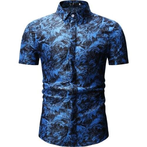 Men Shirts New Summer Mens Casual Short-sleeved Floral Shirt