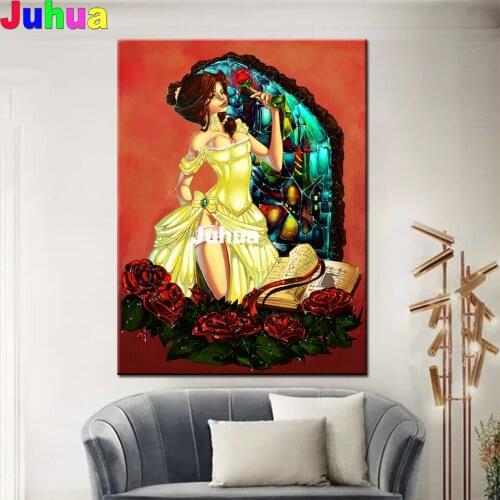 Princess 5D Diamond Painting Mosaic Kit, "Rose Girl"DIY Round/Square Drill Diamond Embroidery Art Kits Picture Crafts Home Decor