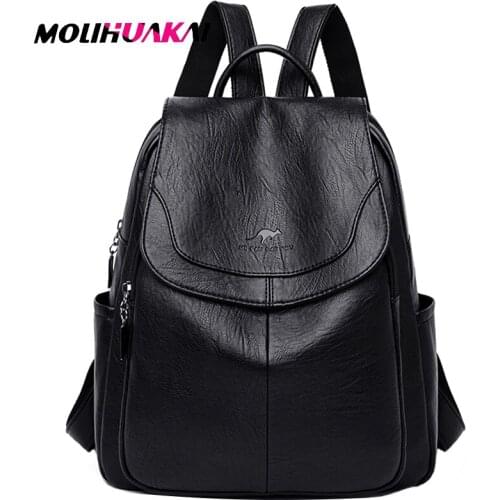 2020 New Women Backpack Female Vintage Leather Backpacks Ladies School Bags For Girls Large Capacity Travel Back pack Rucksacks