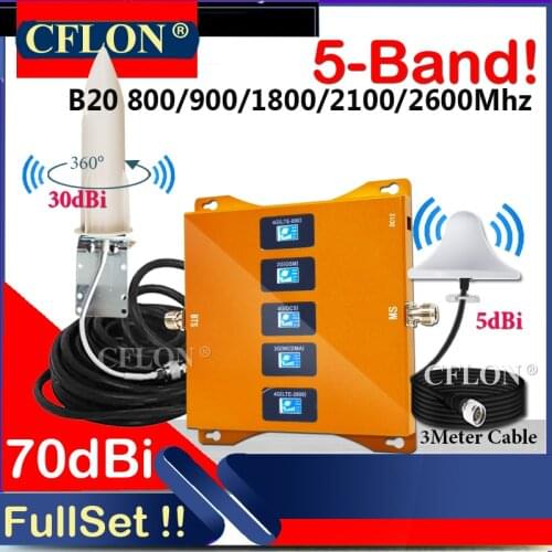 New!!Five-Band CellPhone Cellular Amplifier 4G B20 800 900 1800 2100 2600Mhz GSM Repeater 2G3G4G Network Signal Booster Repeater