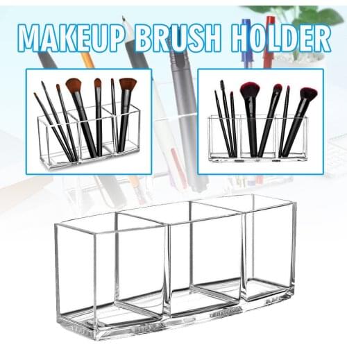 3 Lattices Makeup Brush Holder Organizer Clear Acrylic Brushes Storage Case Make Up Tool Table Organizer Cosmetic Storage Box