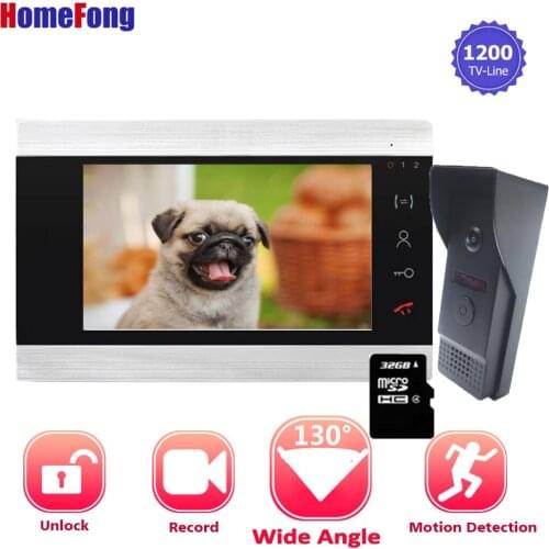 【Wide Angle】Homefong Wired Video Door Phone System Visual Intercom Door 7 Inch Monitor 130 Degree Doorbell with Camera Motion