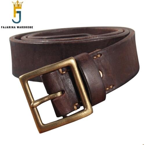 FAJARINA Unique Design Mens Retro Personality Men Thickening Solid Brass Metal Pure Layer Cowhide Jeans Belt Leather N17FJ1021