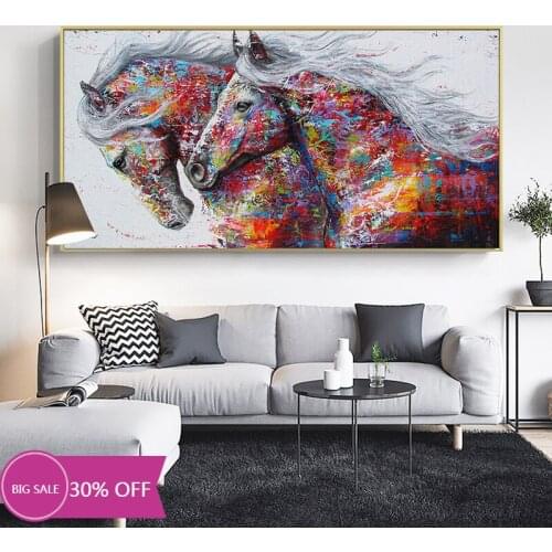 SELFLESSLY Animal Art Two Running Horses Canvas Painting Wall Art Pictures For Living Room Modern Abstract Art Prints Posters