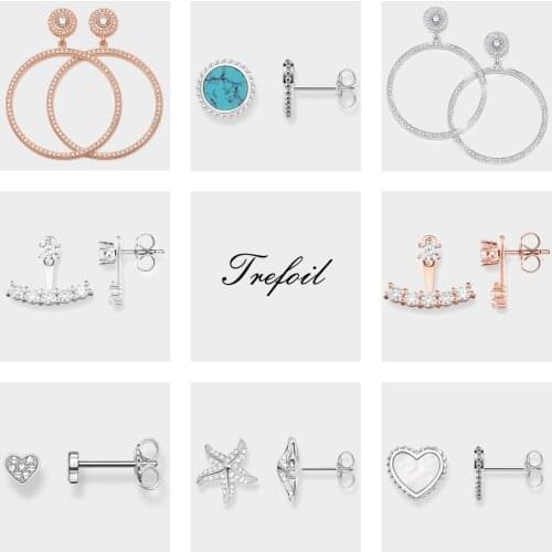 Blue Lotus Flower Arc Heart Stud Earrings, Crystal Fashion Jewelry 925 Sterling Silver Trendy Earring Gift For Women Lover